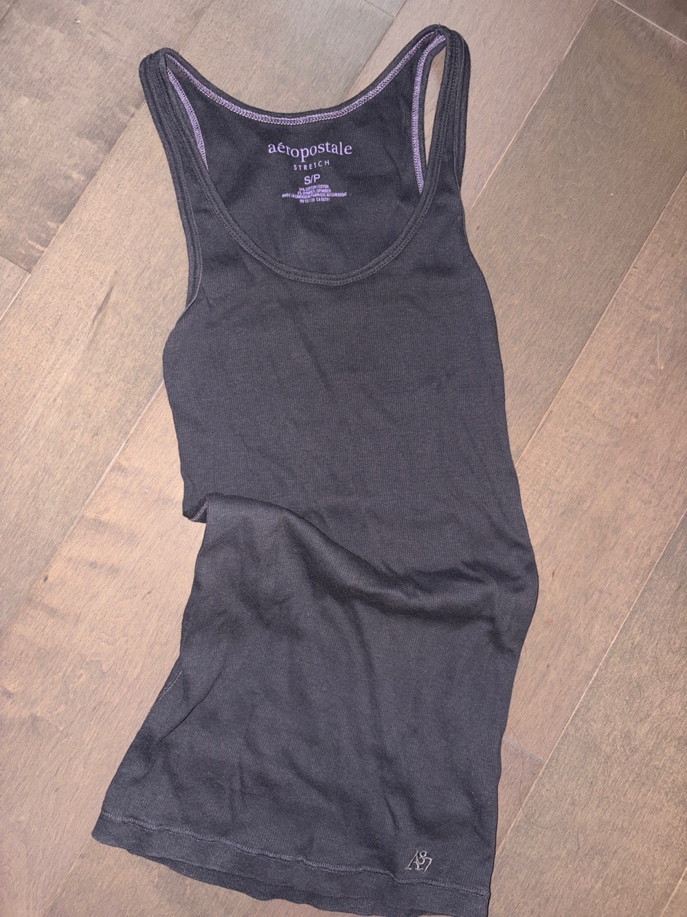 Aeropostale Y2K Grey Racerback Stretch Tank with Purple Trim